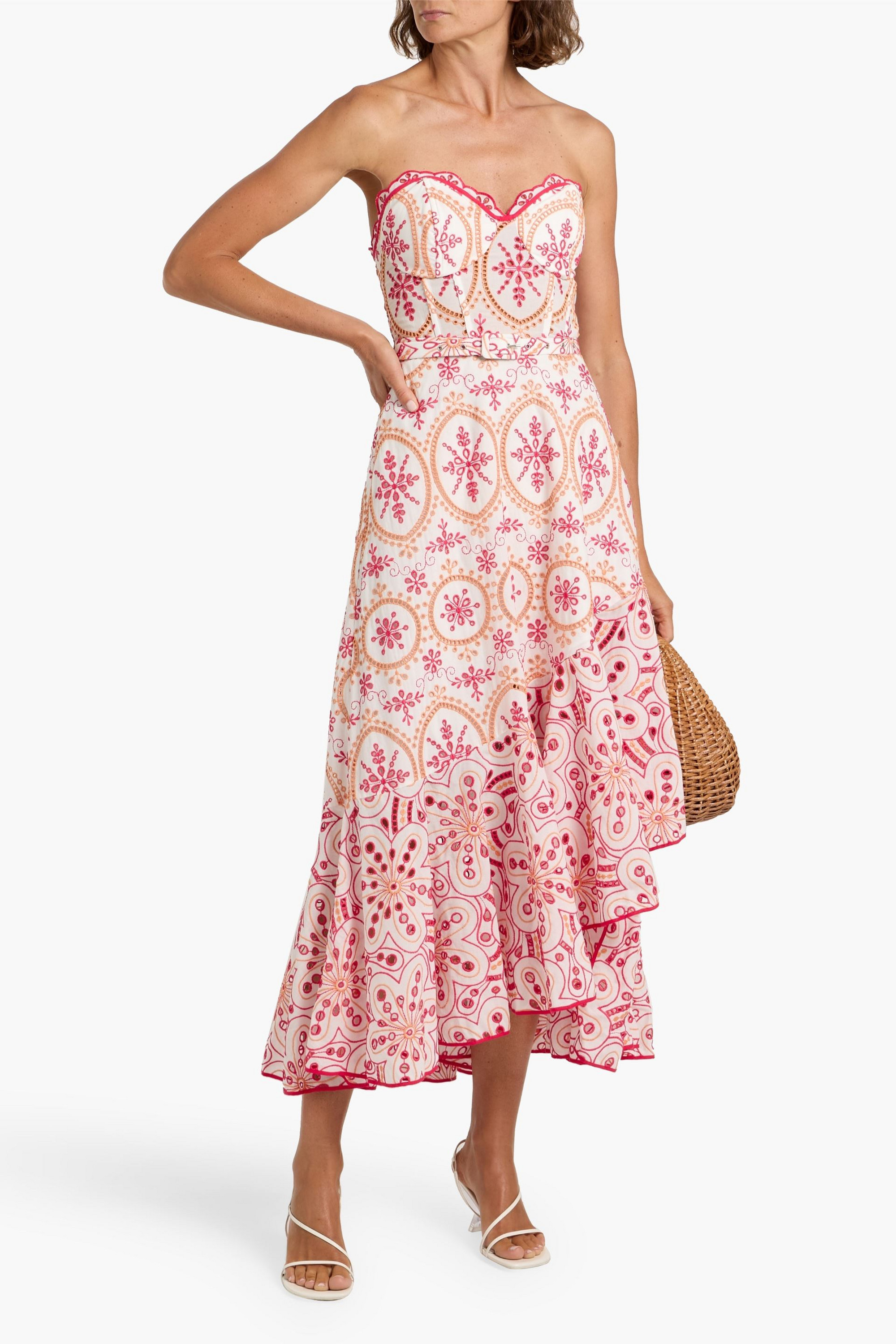 Charo Ruiz Ibiza Aurora strapless ruffled broderie anglaise cotton-blend midi dress