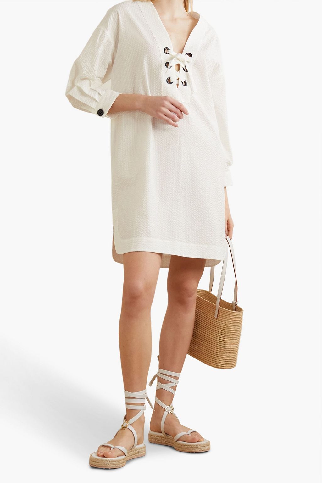ERES Nymphe lace-up cotton-seersucker tunic