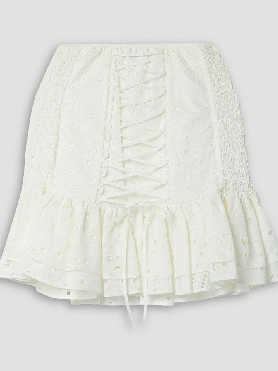 lucrecia ruffled lace-up broderie anglaise cotton-blend mini skirt