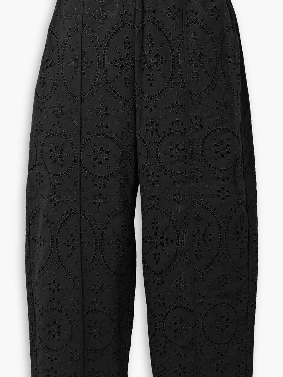 lya cropped broderie anglaise cotton-blend wide-leg pants