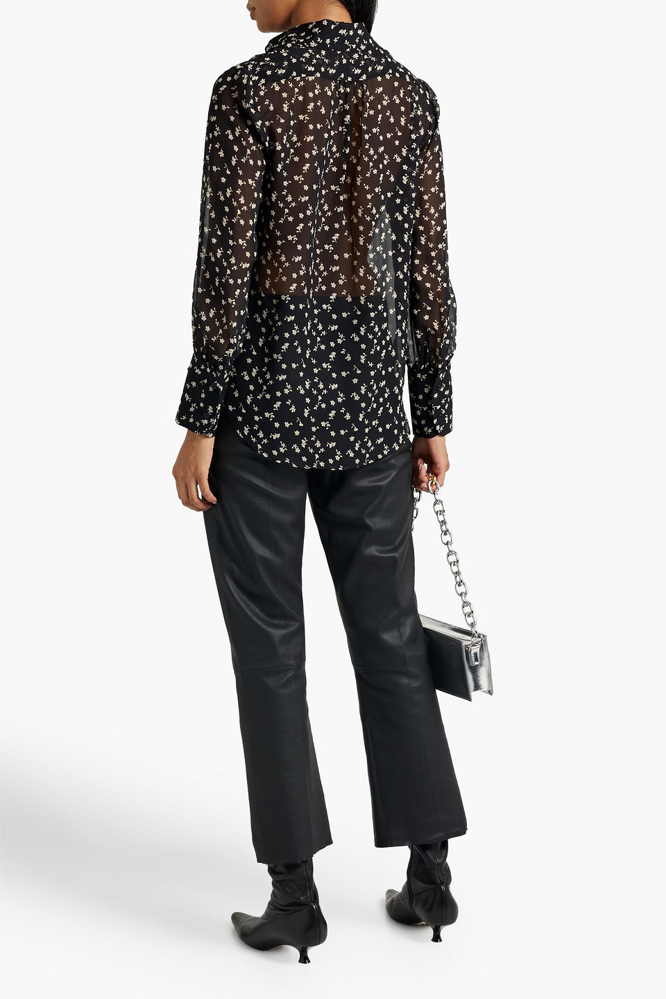 Shop Nili Lotan Colleen Floral-print Silk-chiffon Blouse In Black