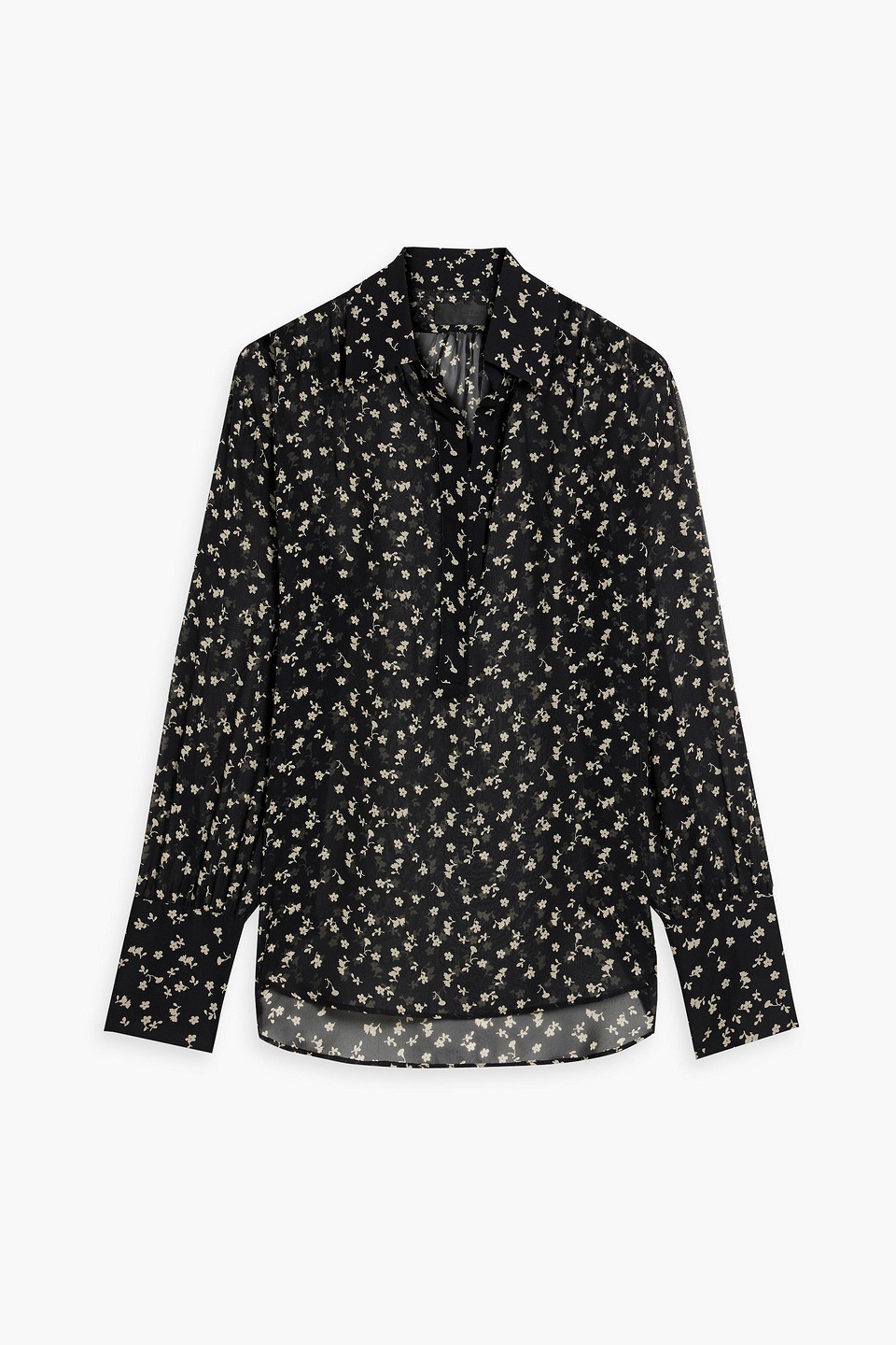 Shop Nili Lotan Colleen Floral-print Silk-chiffon Blouse In Black