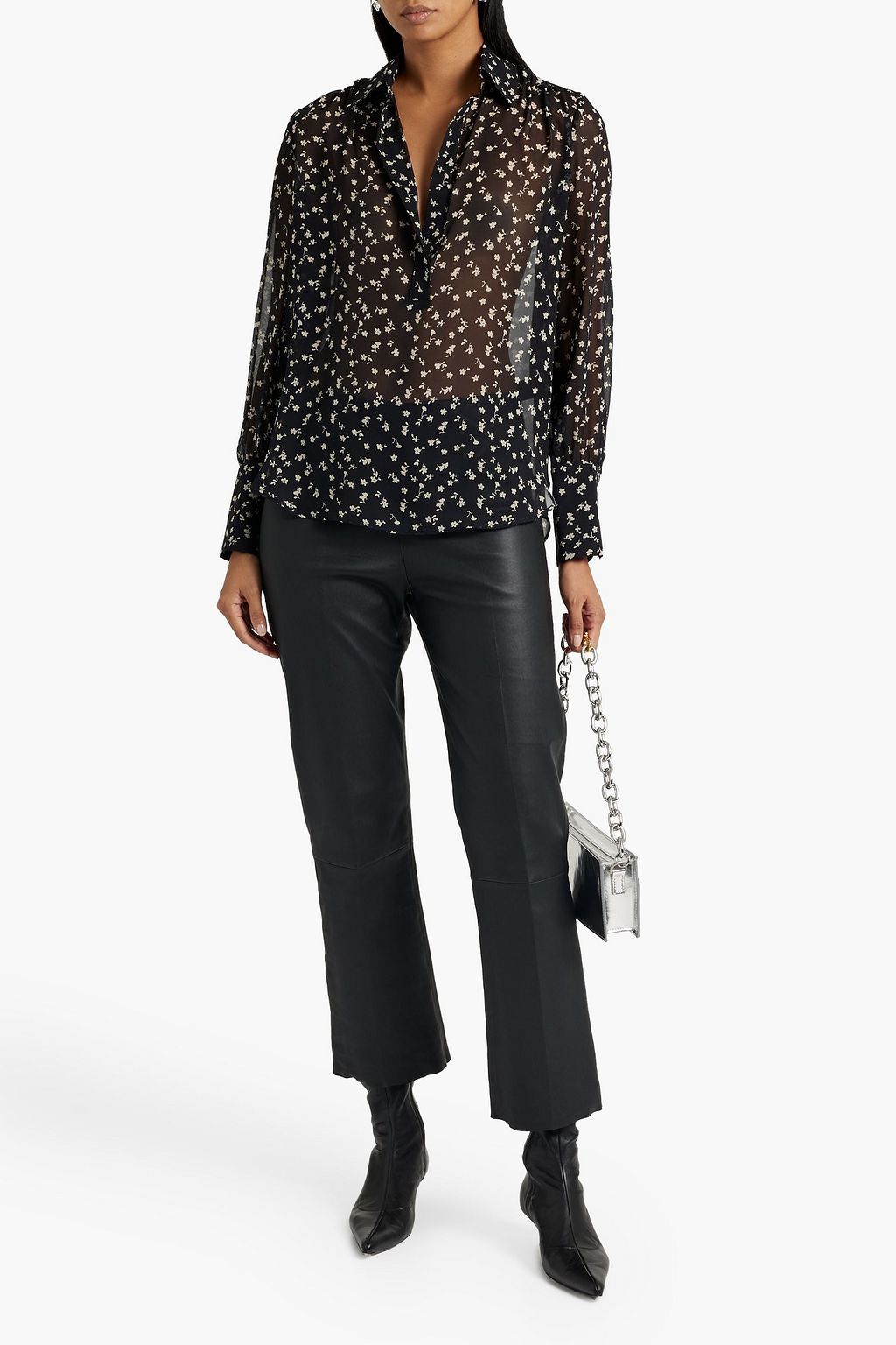 NILI LOTAN Printed silk-chiffon blouse