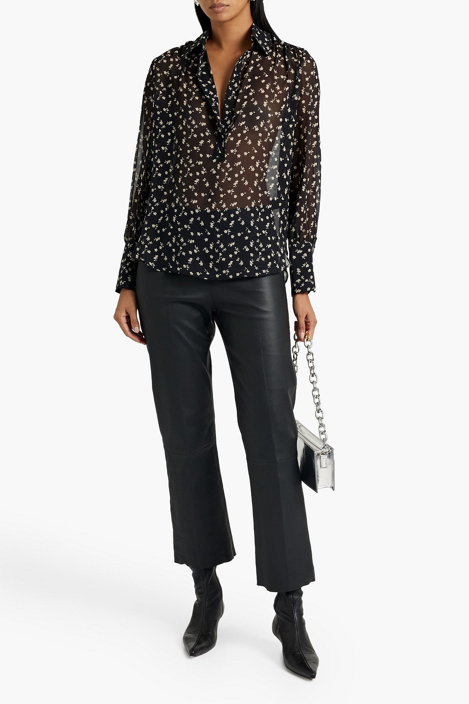 Shop Nili Lotan Colleen Floral-print Silk-chiffon Blouse In Black