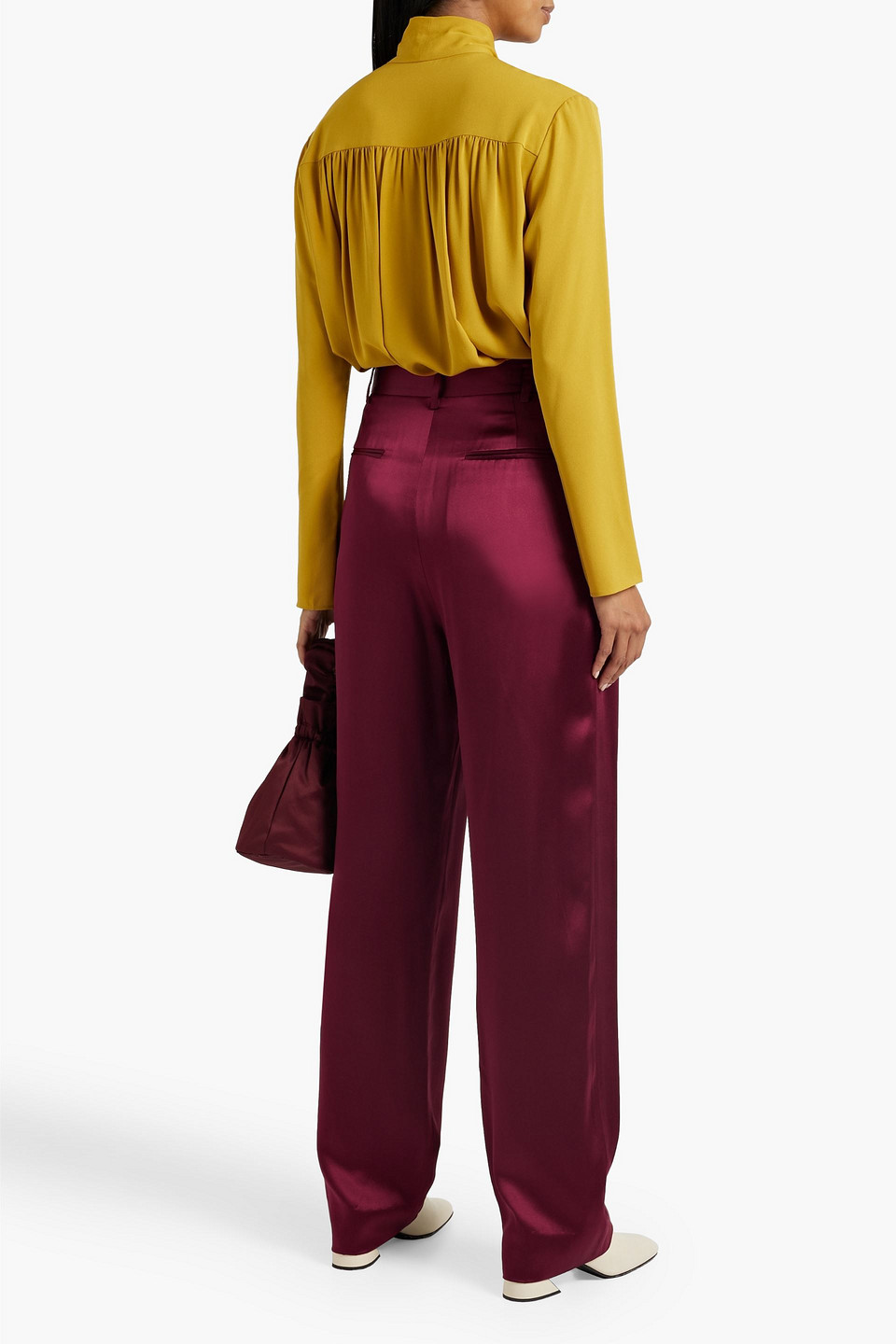 Shop Nili Lotan Etienne Silk-charmeuse Straight-leg Pants In Plum