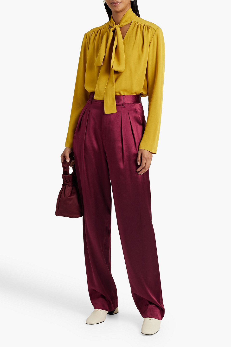 Shop Nili Lotan Etienne Silk-charmeuse Straight-leg Pants In Plum