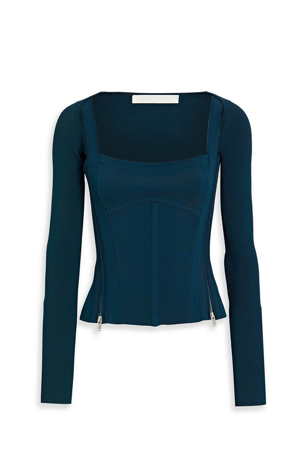 Dion Lee Layered Ribbed And Stretch-knit Bustier Top In Petrol