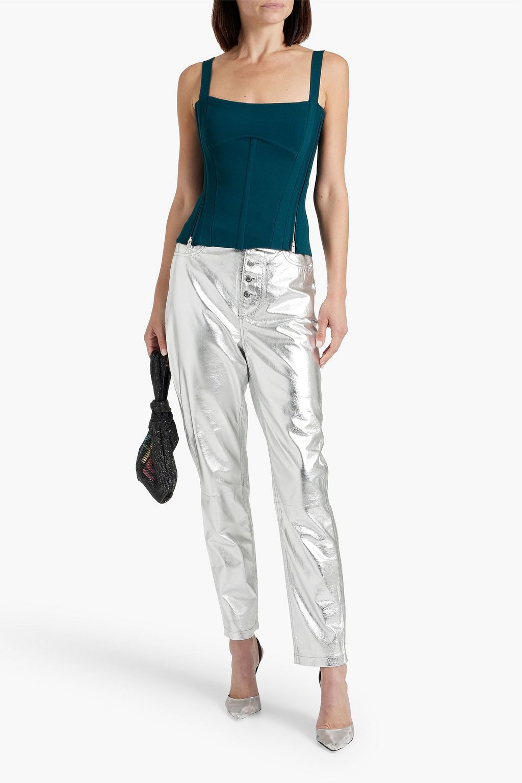 DION LEE Layered ribbed stretch-jersey top