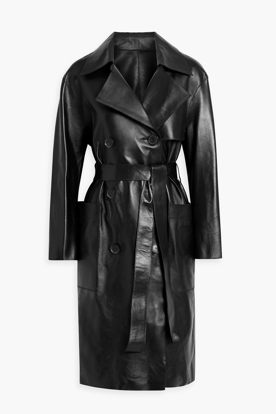 Karl Donoghue Double-breasted Leather Coat In Black