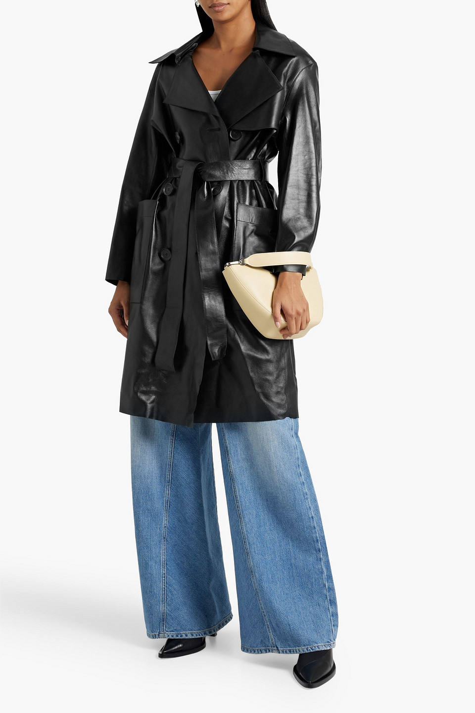 Shop Karl Donoghue Leather Trench Coat In Black