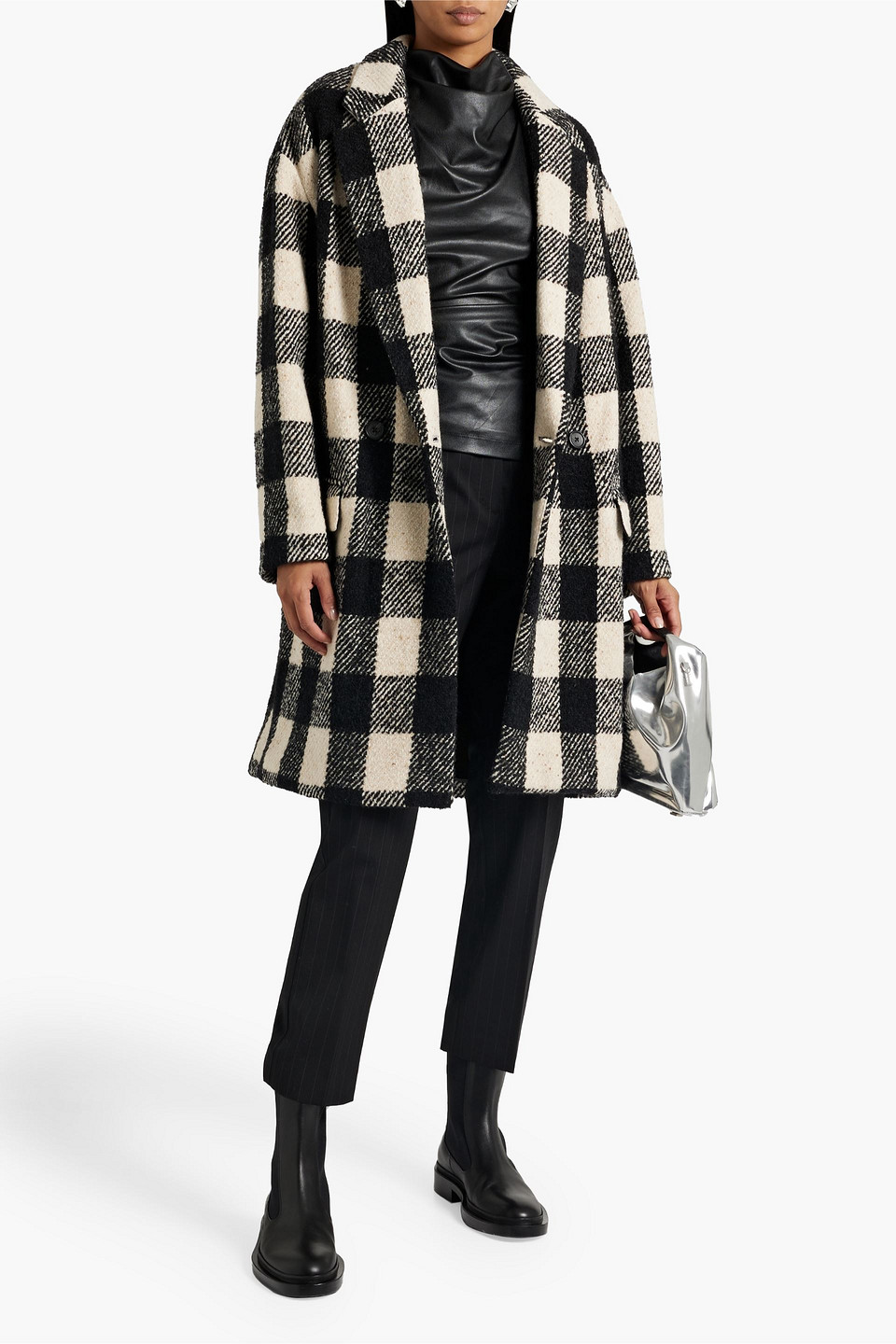 Shop Nili Lotan Dylan Double-breasted Checked Bouclé-tweed Coat In Black