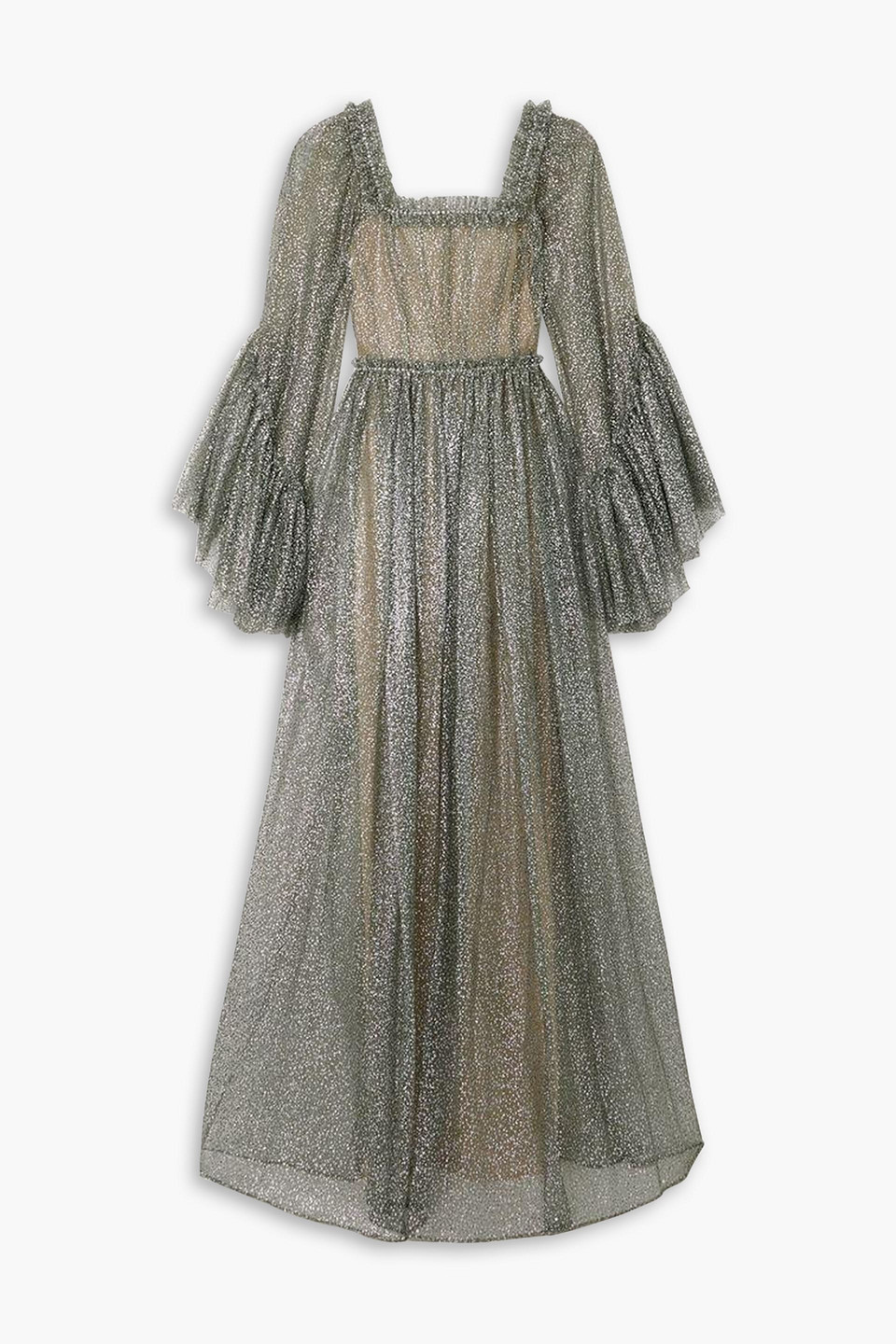 Enchanteresse ruffled glittered tulle maxi dress