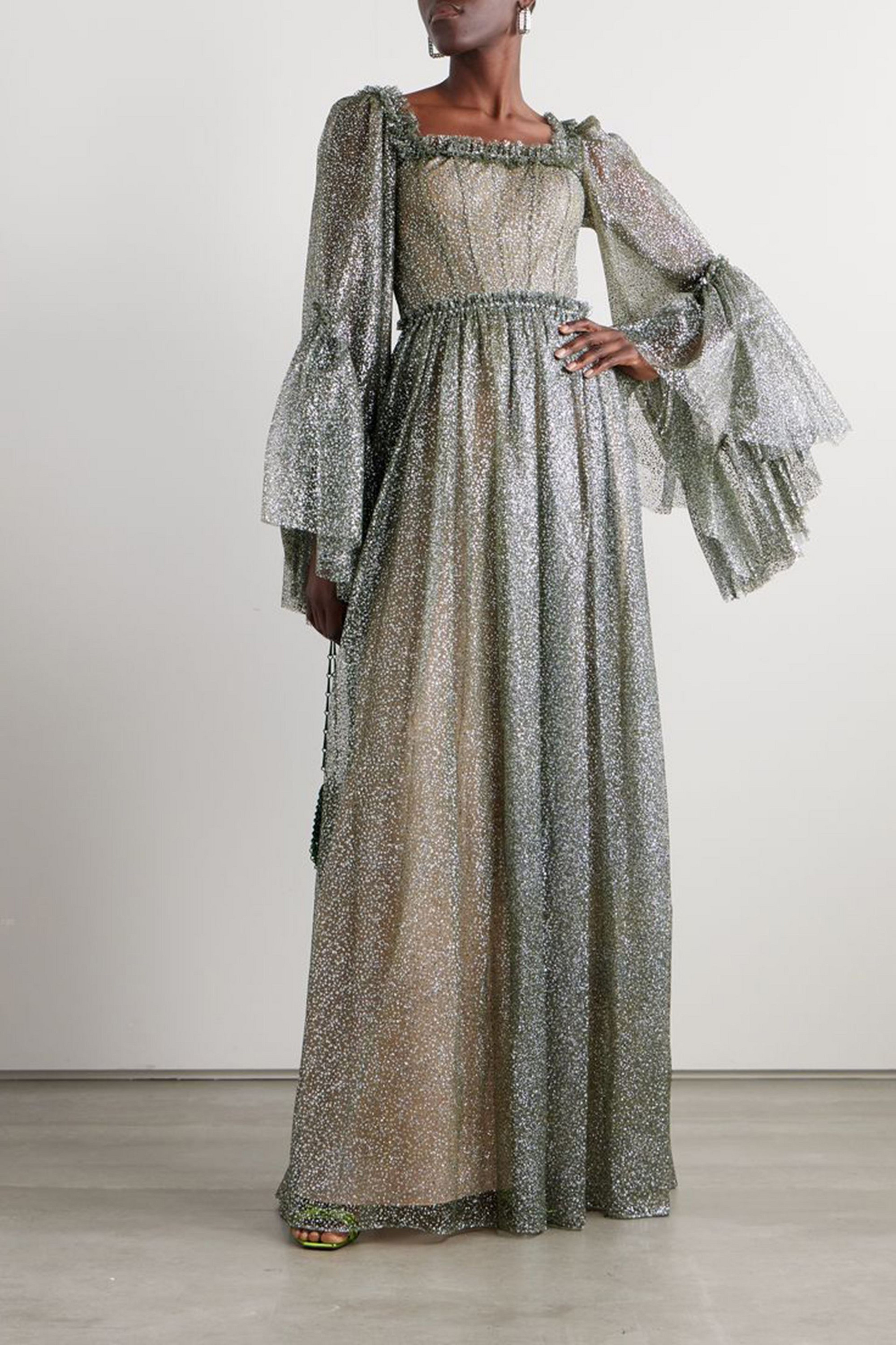 Sandra Mansour Enchanteresse ruffled glittered tulle maxi dress
