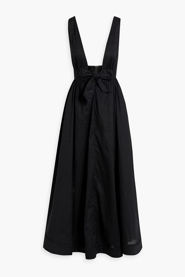 Shirred cotton-poplin midi dress