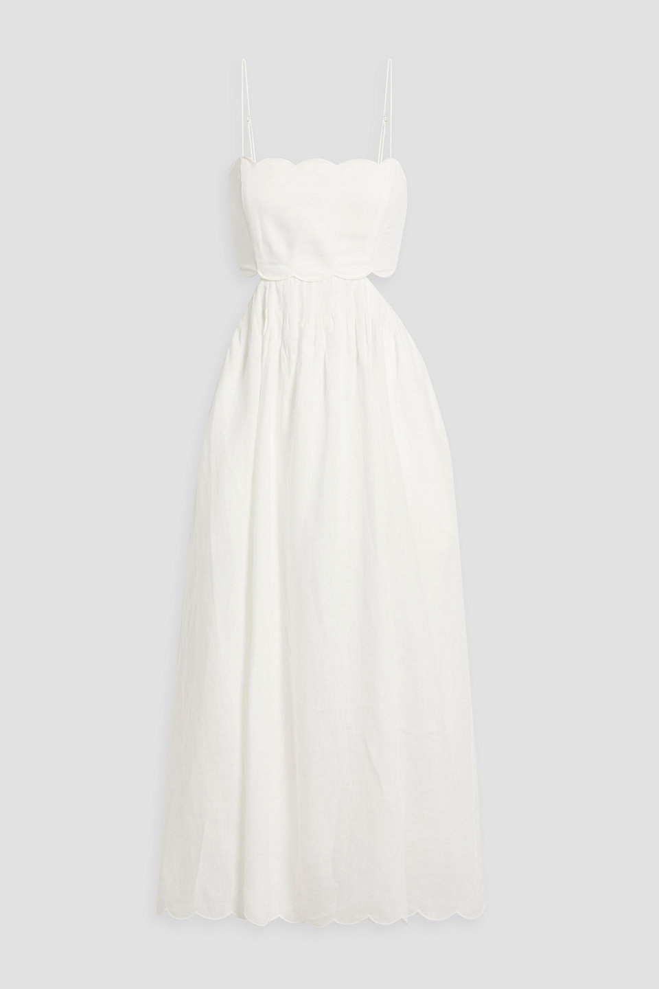 Zimmermann Devi Scallop-edge Cutout Linen-voile Midi Dress In White