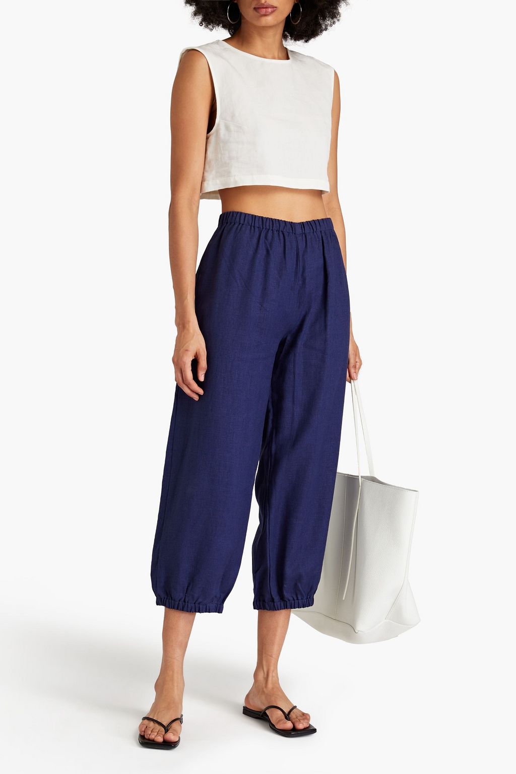 SUZIE KONDI Safari cropped slub linen tapered pants