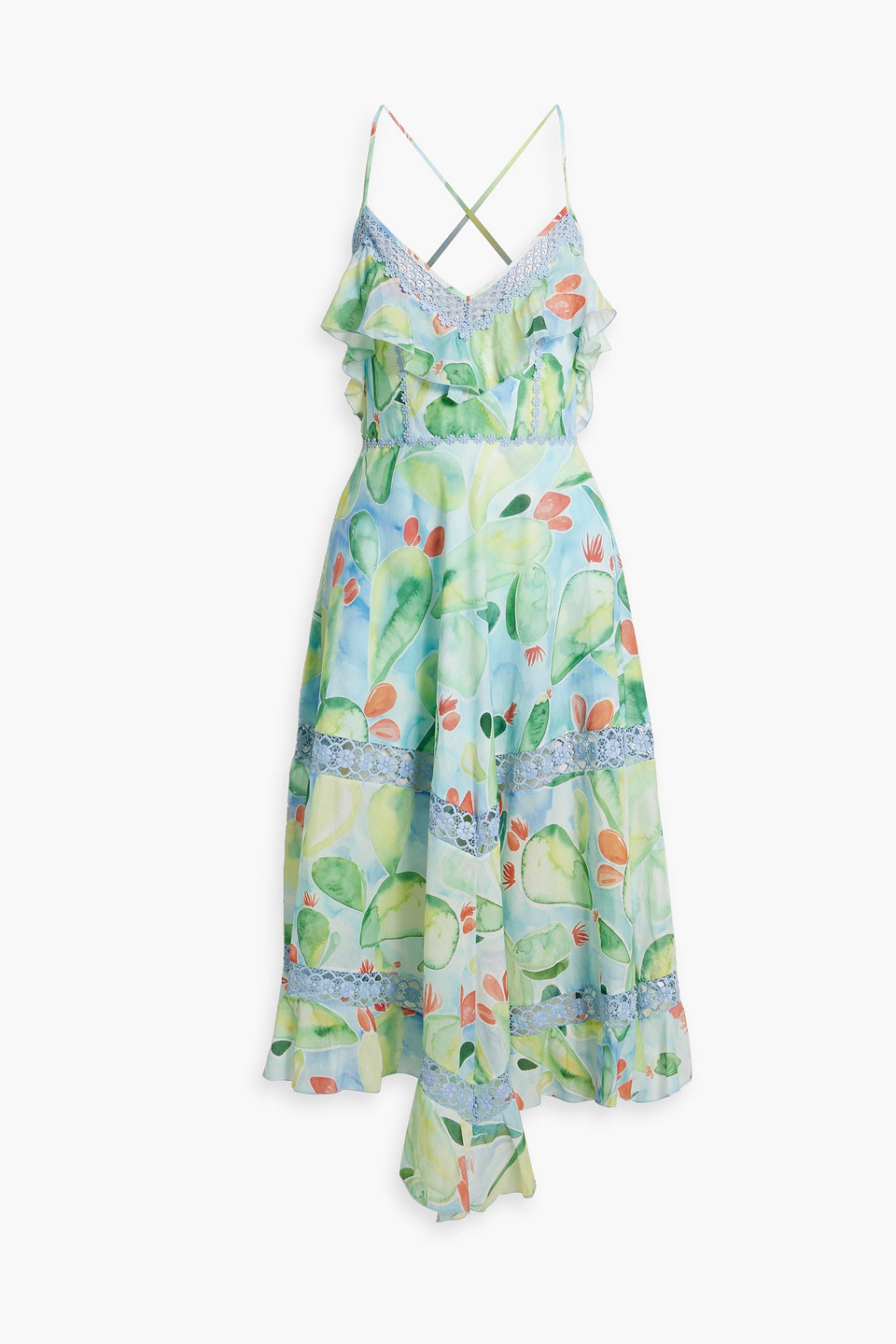 Charo Ruiz Zaragoza Printed Cotton-blend Voile Midi Dress In Sky Blue