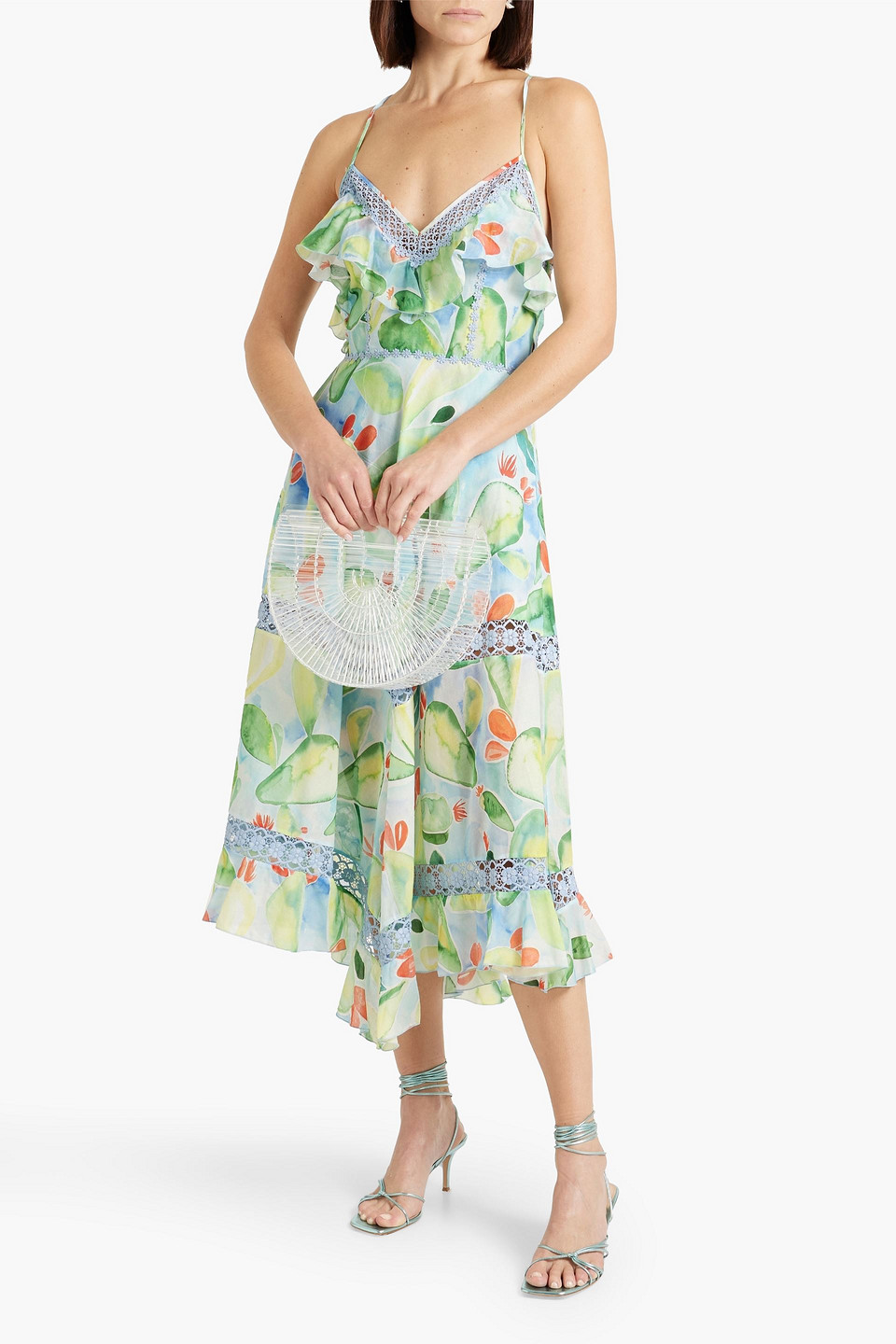 Shop Charo Ruiz Zaragoza Printed Cotton-blend Voile Midi Dress In Sky Blue