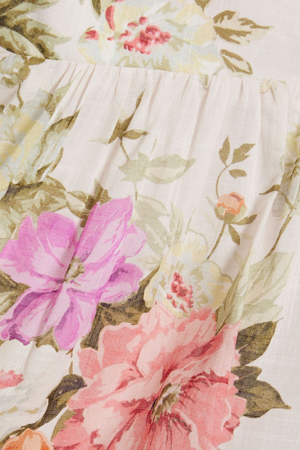 ZIMMERMANN Gestuftes Midikleid aus Baumwollgaze mit floralem Print