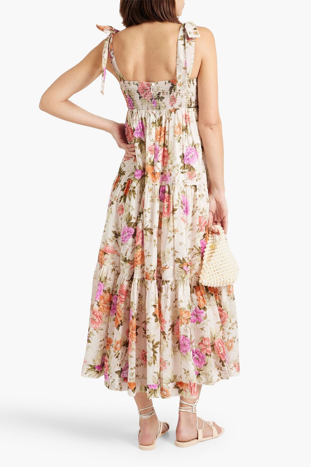 ZIMMERMANN Gestuftes Midikleid aus Baumwollgaze mit floralem Print
