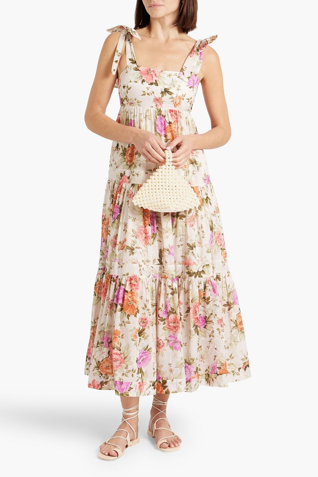 ZIMMERMANN Gestuftes Midikleid aus Baumwollgaze mit floralem Print