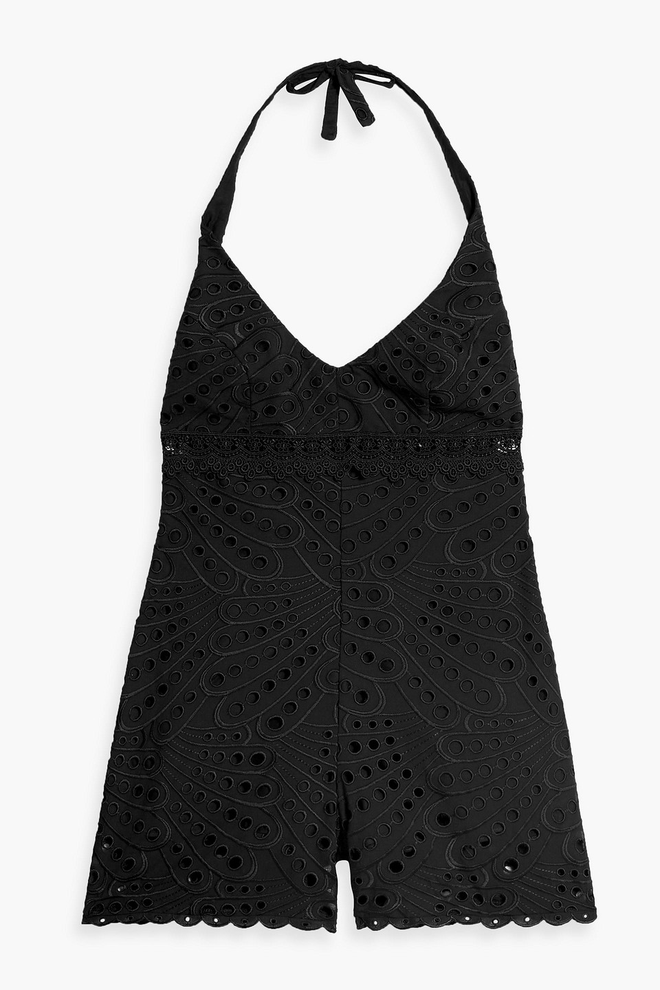 Charo Ruiz Broderie Anglaise Cotton-blend Halterneck Playsuit In Black