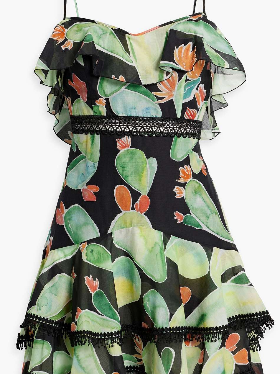 ruffled printed cotton-blend voile mini dress