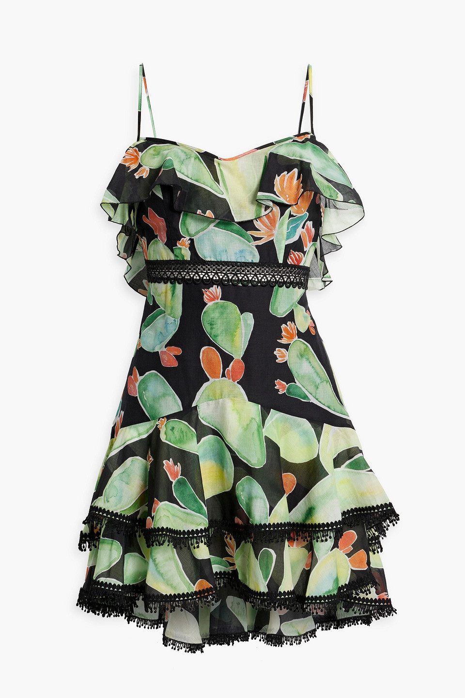 Ruffled printed cotton-blend voile mini dress