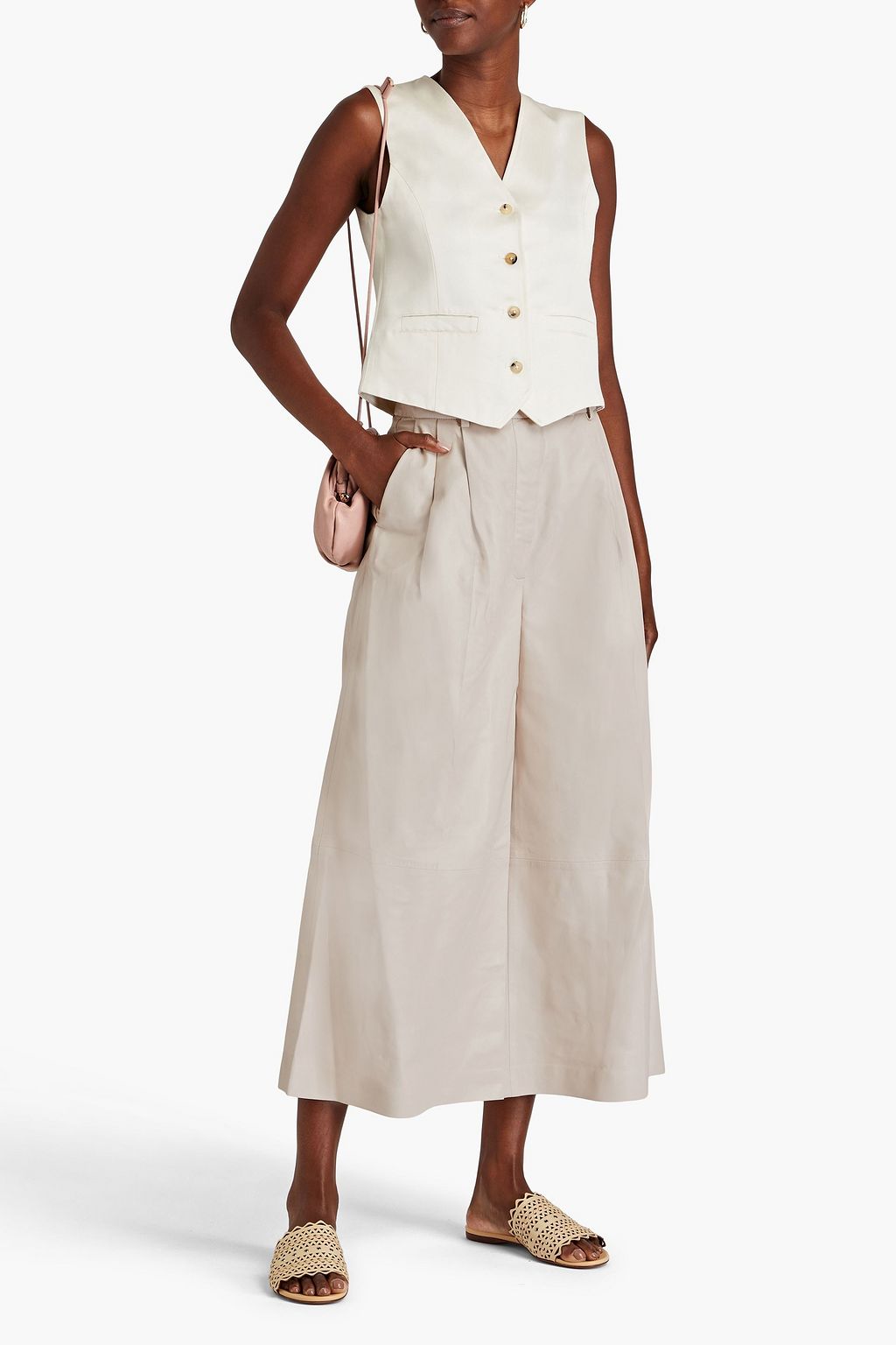 ALTUZARRA Timo Cropped Hose mit weitem Bein aus Leder mit Falten