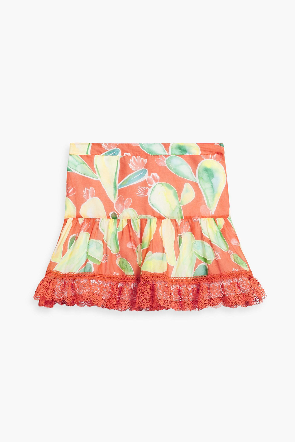 Charo Ruiz Victoria Lace-trimmed Printed Cotton-blend Voile Mini Skirt In Orange