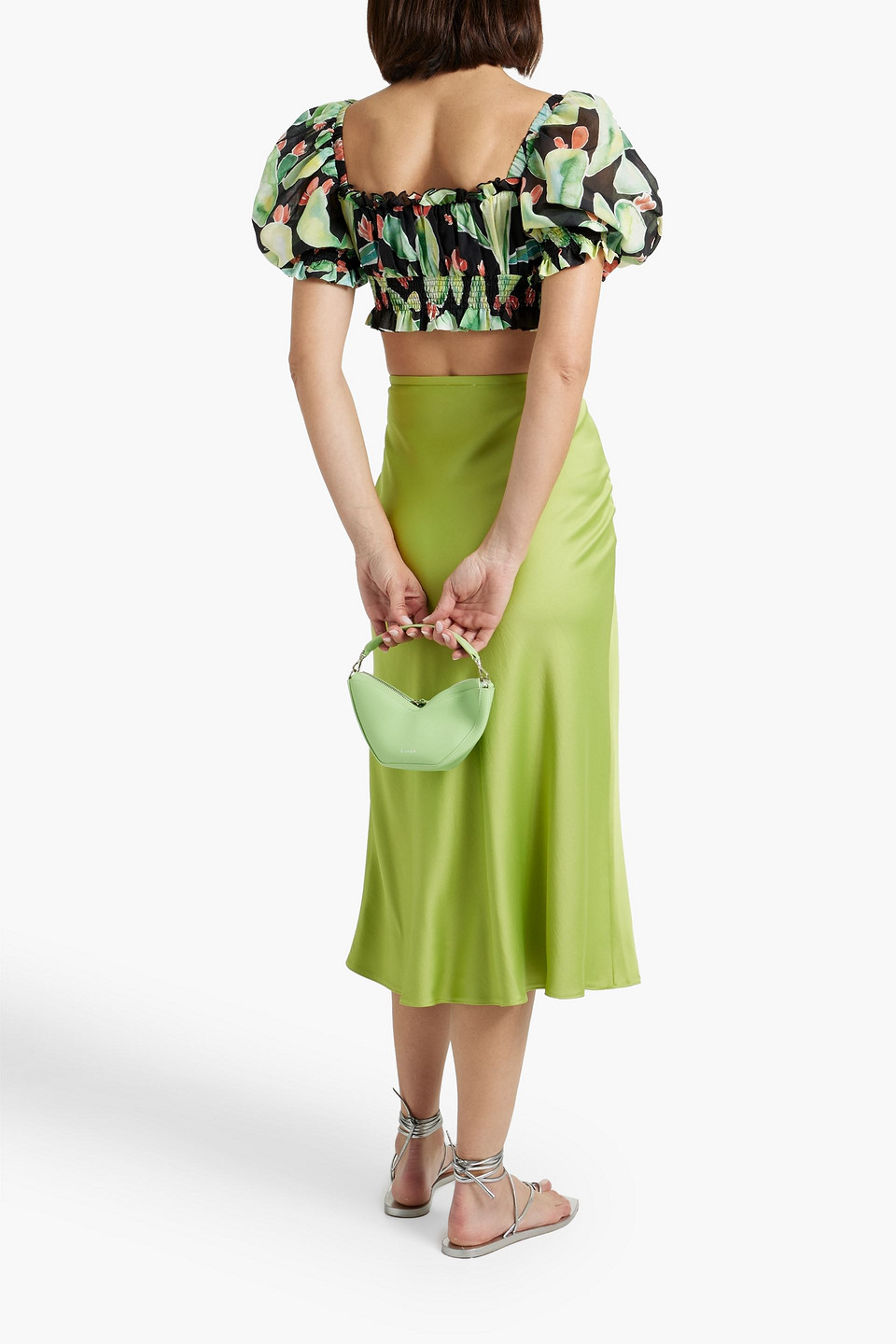 Shop Charo Ruiz Zamora Cropped Printed Cotton-voile Top In Light Green