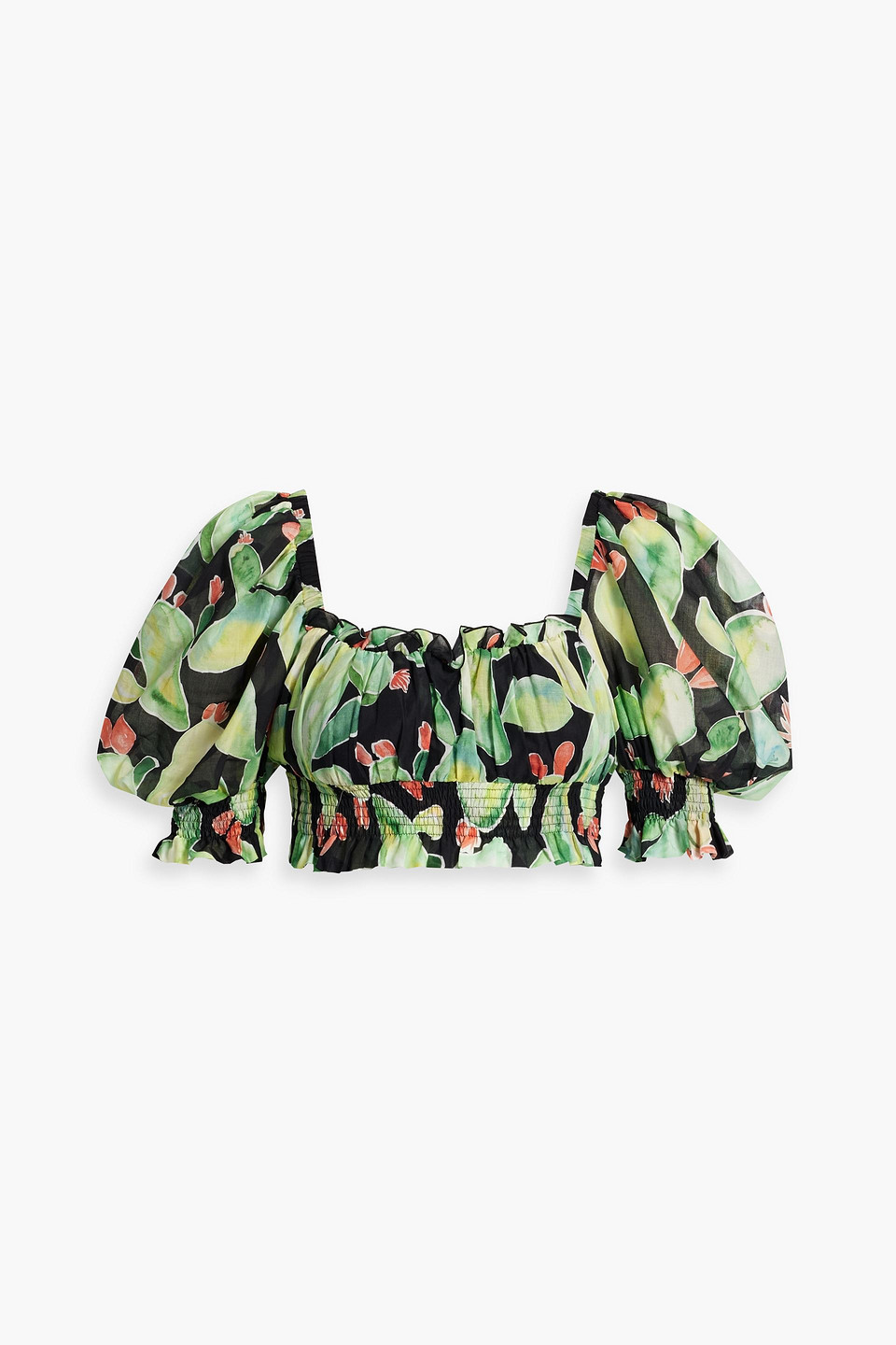 Charo Ruiz Zamora Cropped Printed Cotton-voile Top In Light Green