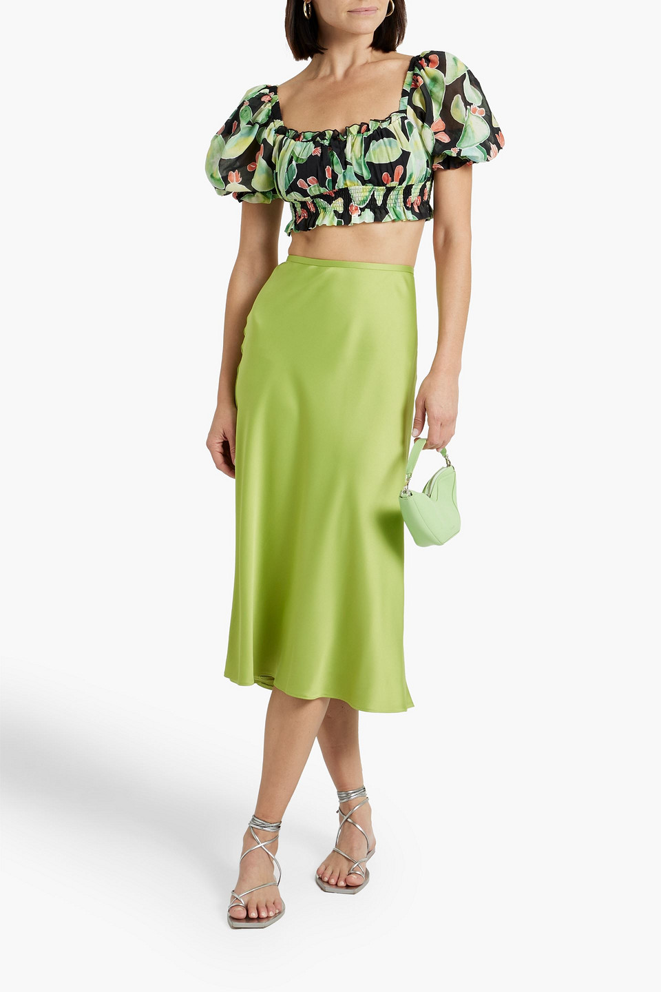 Shop Charo Ruiz Zamora Cropped Printed Cotton-voile Top In Light Green