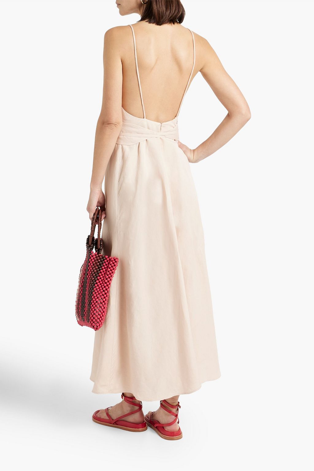 BONDI BORN Belted linen-blend midi dress