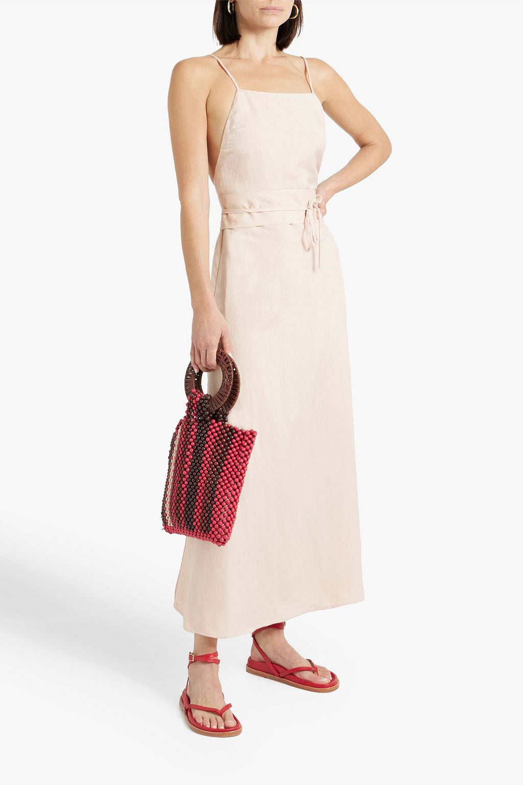 BONDI BORN Belted linen-blend midi dress