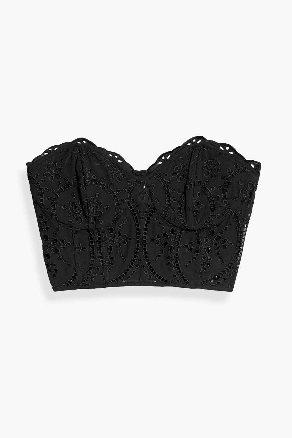 Charo Ruiz Lita Strapless Cropped Broderie Anglaise Cotton-blend Bustier Top In Black