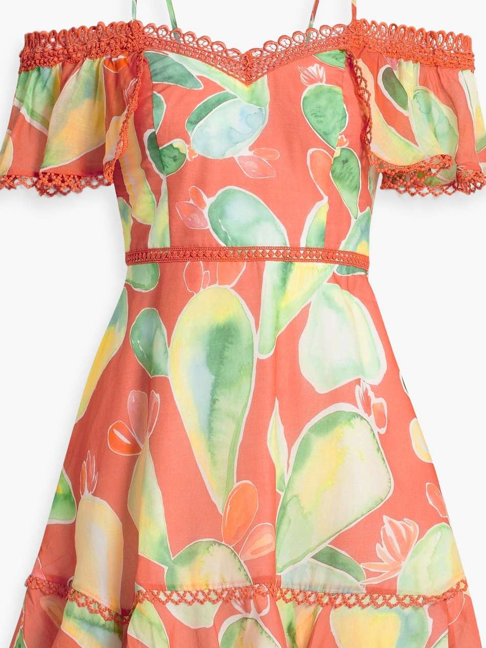 soria cold-shoulder printed cotton-blend voile mini dress