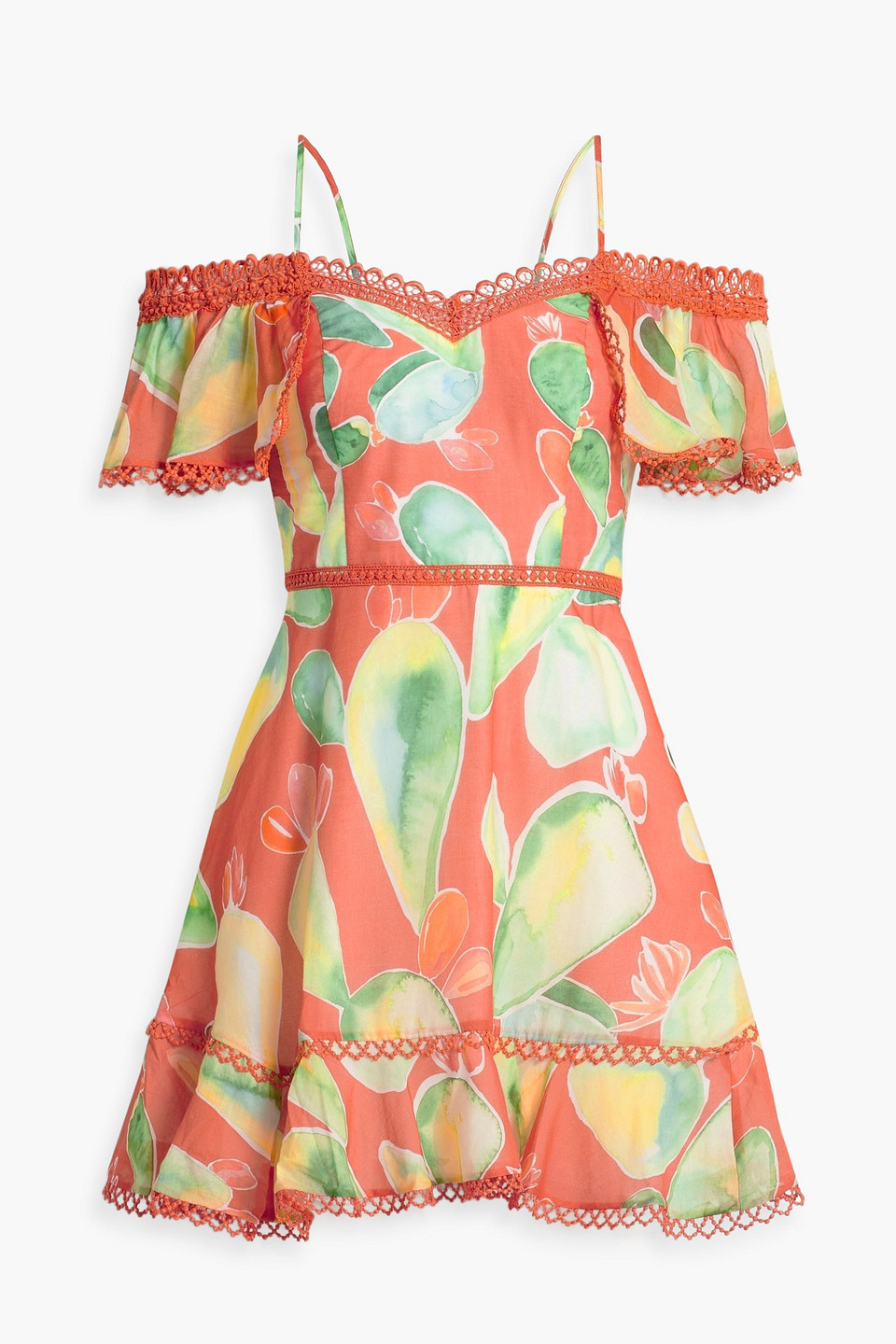 Charo Ruiz Soria Cold-shoulder Printed Cotton-blend Voile Mini Dress In Orange