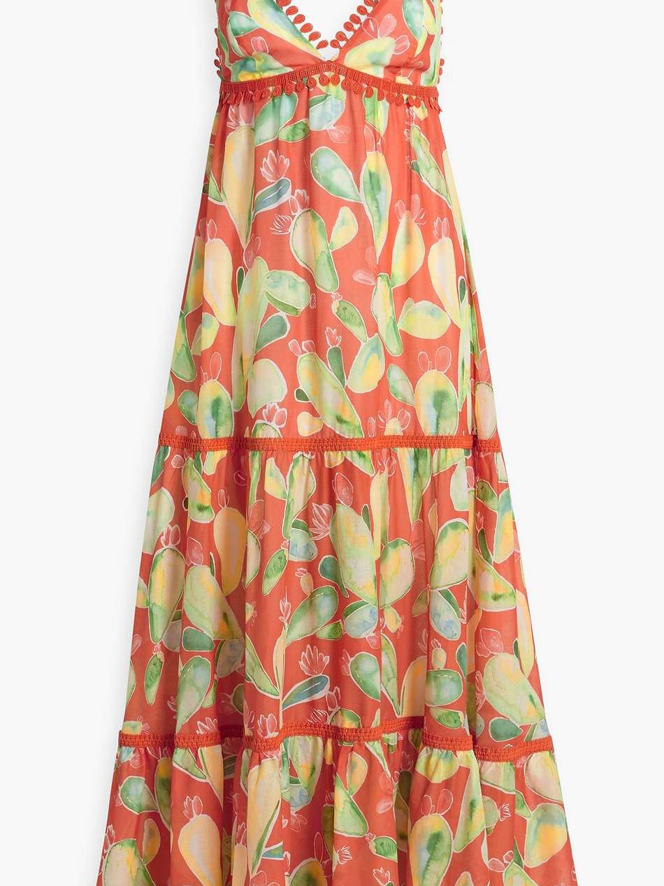 melia tiered printed cotton-blend voile maxi dress