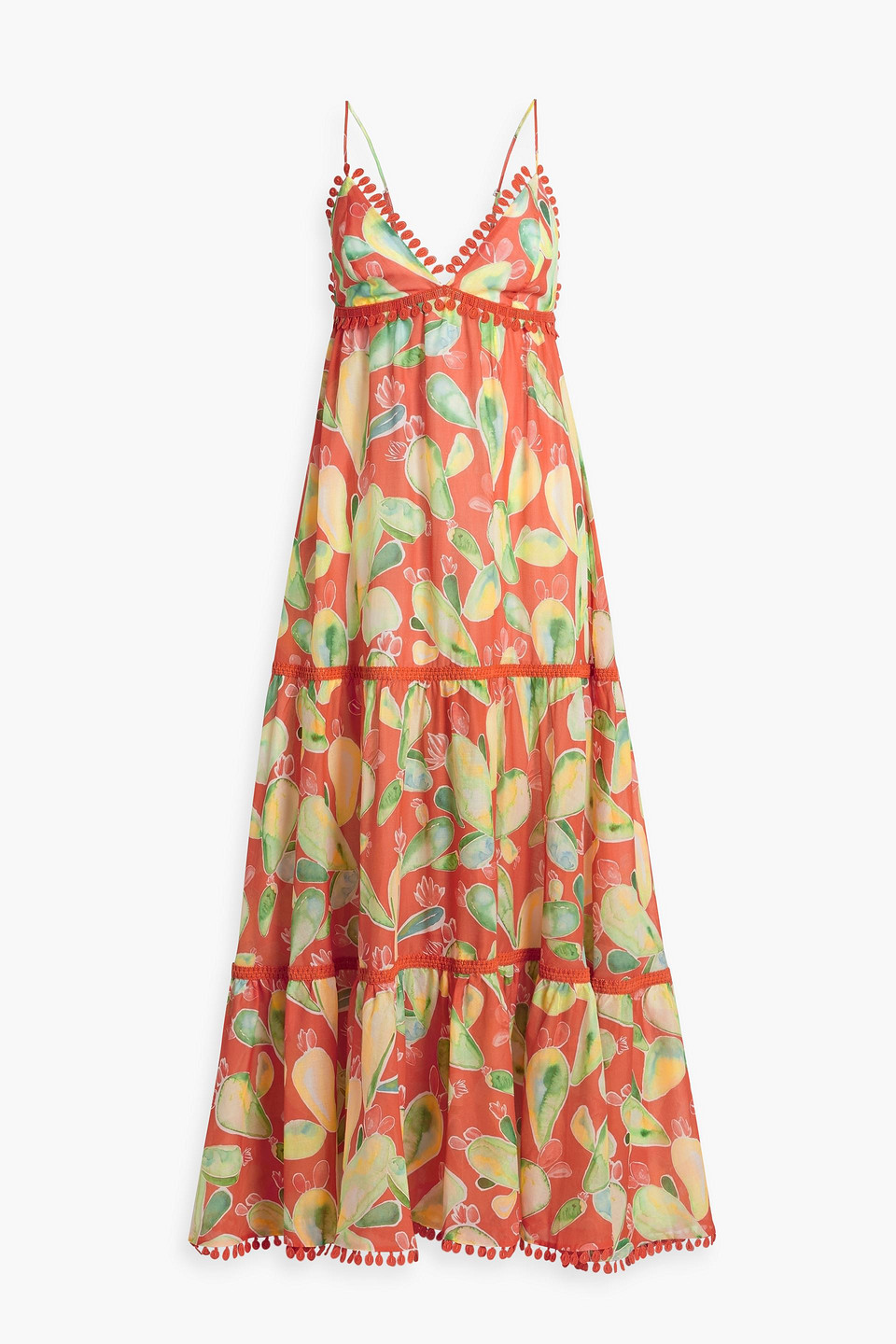 Charo Ruiz Melia Tiered Printed Cotton-blend Voile Maxi Dress In Orange