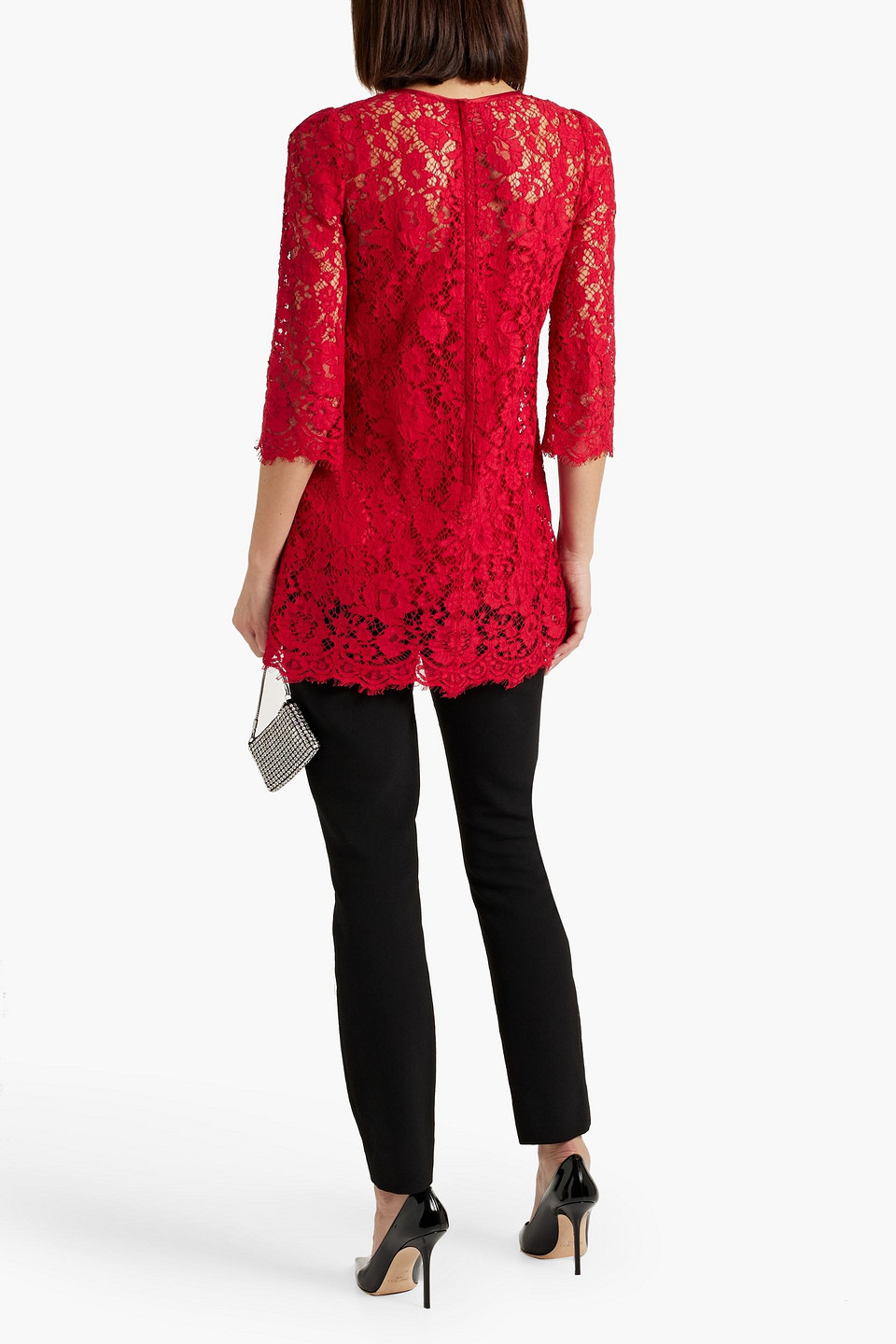 Shop Dolce & Gabbana Corded Lace Top In Crimson