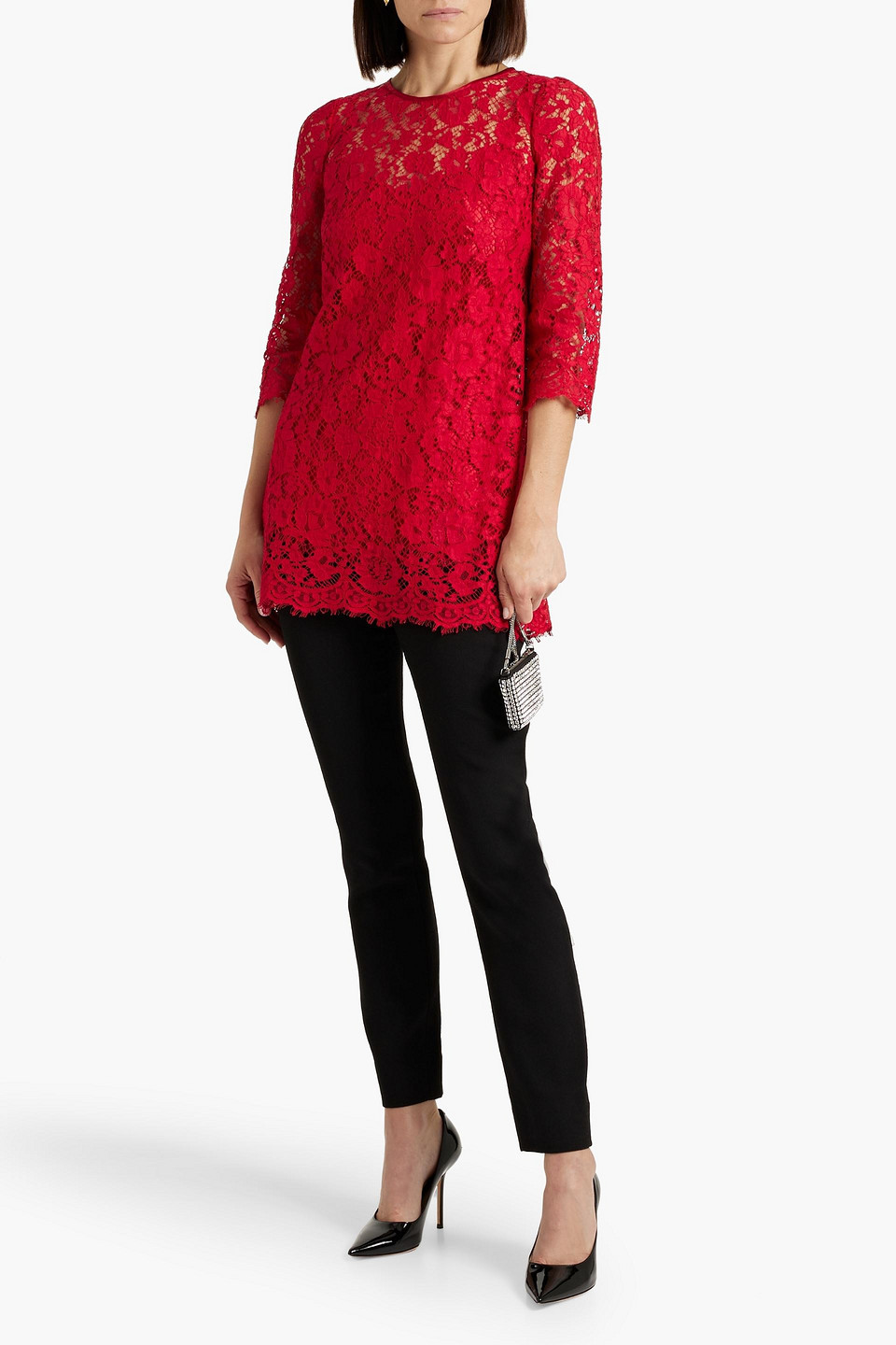 Shop Dolce & Gabbana Corded Lace Top In Crimson