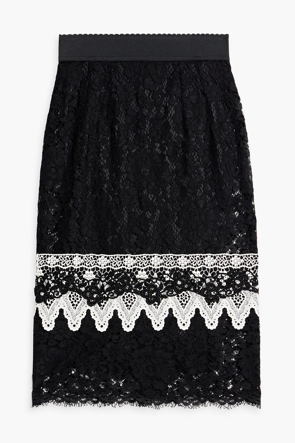 Dolce & Gabbana Cotton-blend Corded And Guipure Lace Skirt In Black