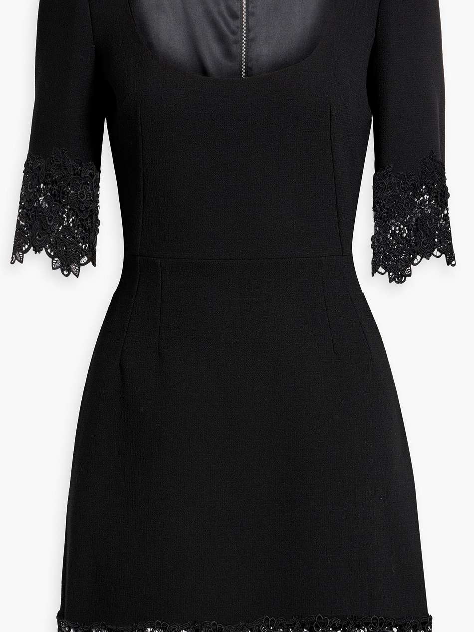 guipure lace-trimmed  wool-blend crepe mini dress