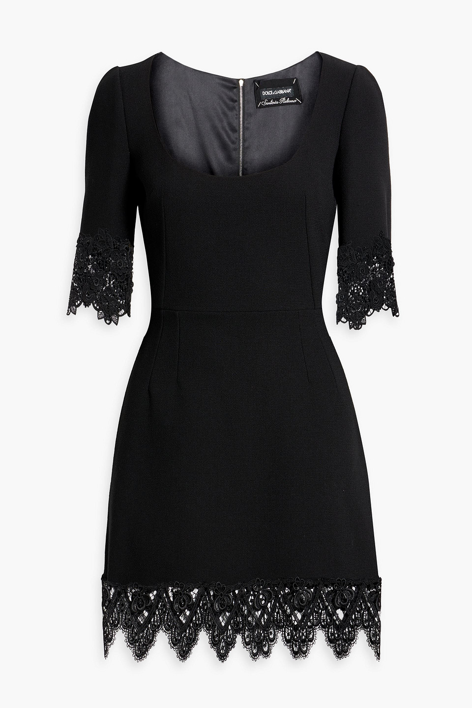 Dolce & Gabbana Guipure Lace-trimmed Wool-blend Crepe Mini Dress In Black