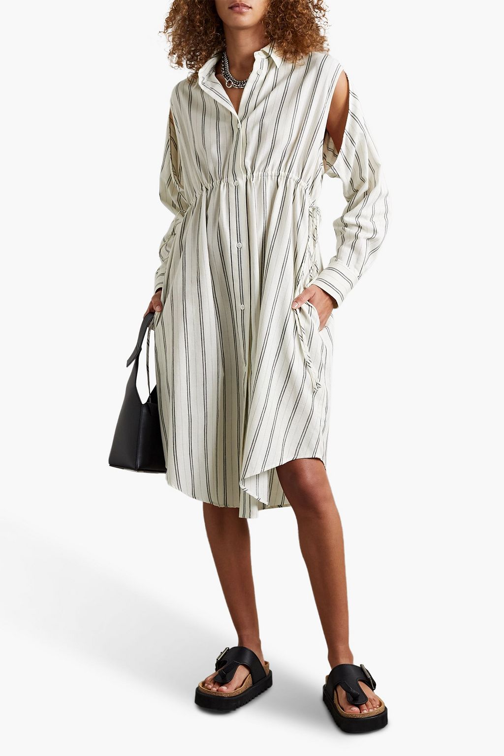 MM6 MAISON MARGIELA Hemdkleid aus einer Baumwoll-Wollmischung mit Streifen und Cut-outs