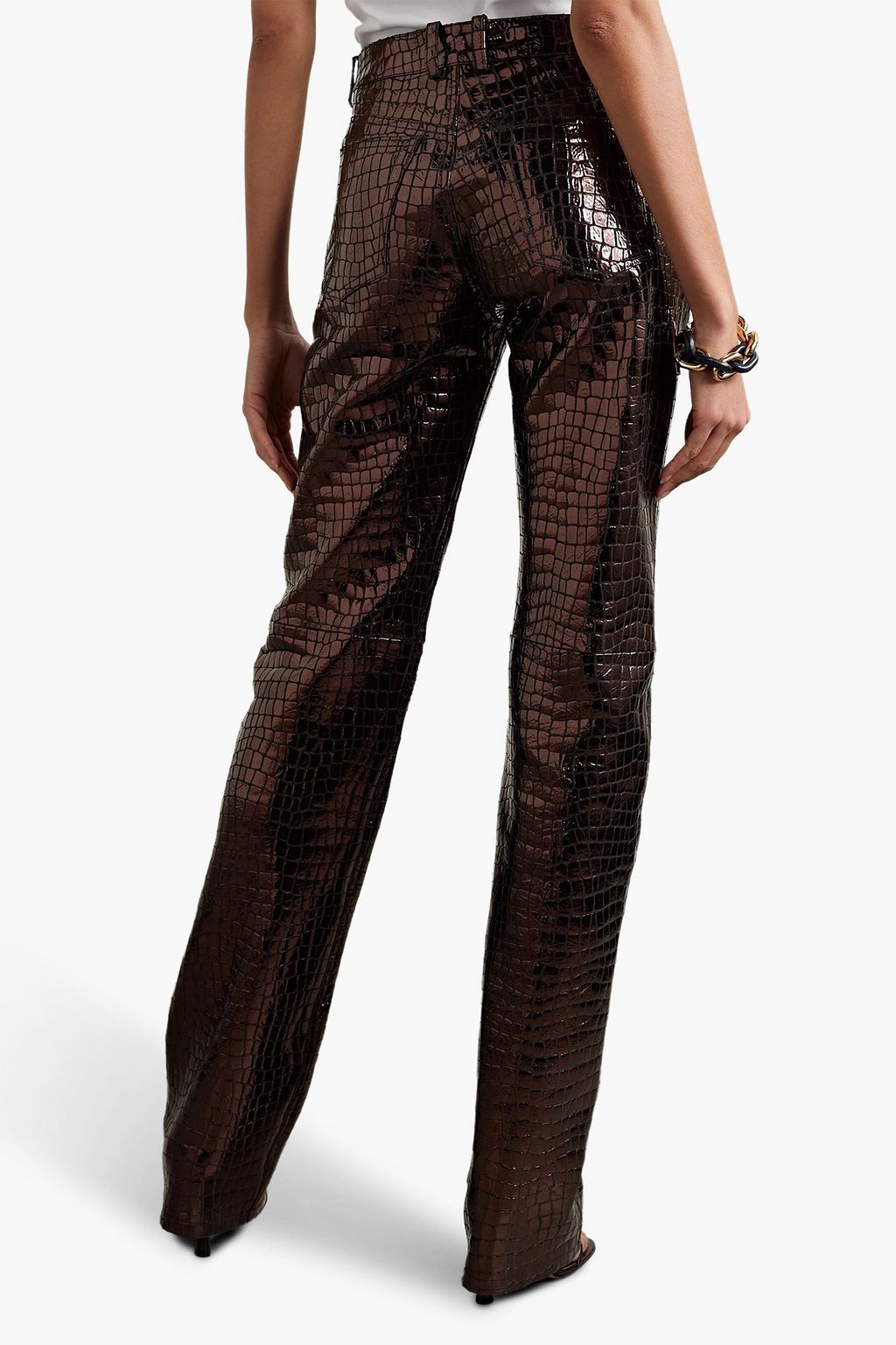 THE ATTICO Metallic croc-effect patent-leather straight-leg pants