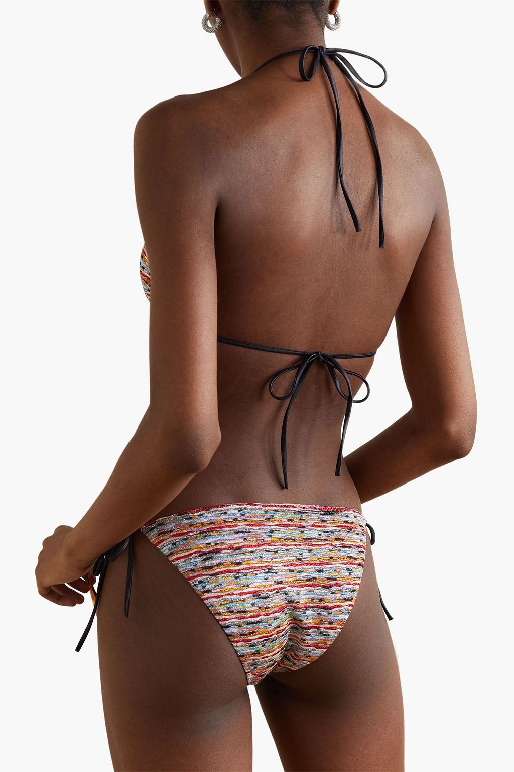 MISSONI 메탈릭 스트라이프 크로셰 니트 홀터넥 트라이앵글 비키니