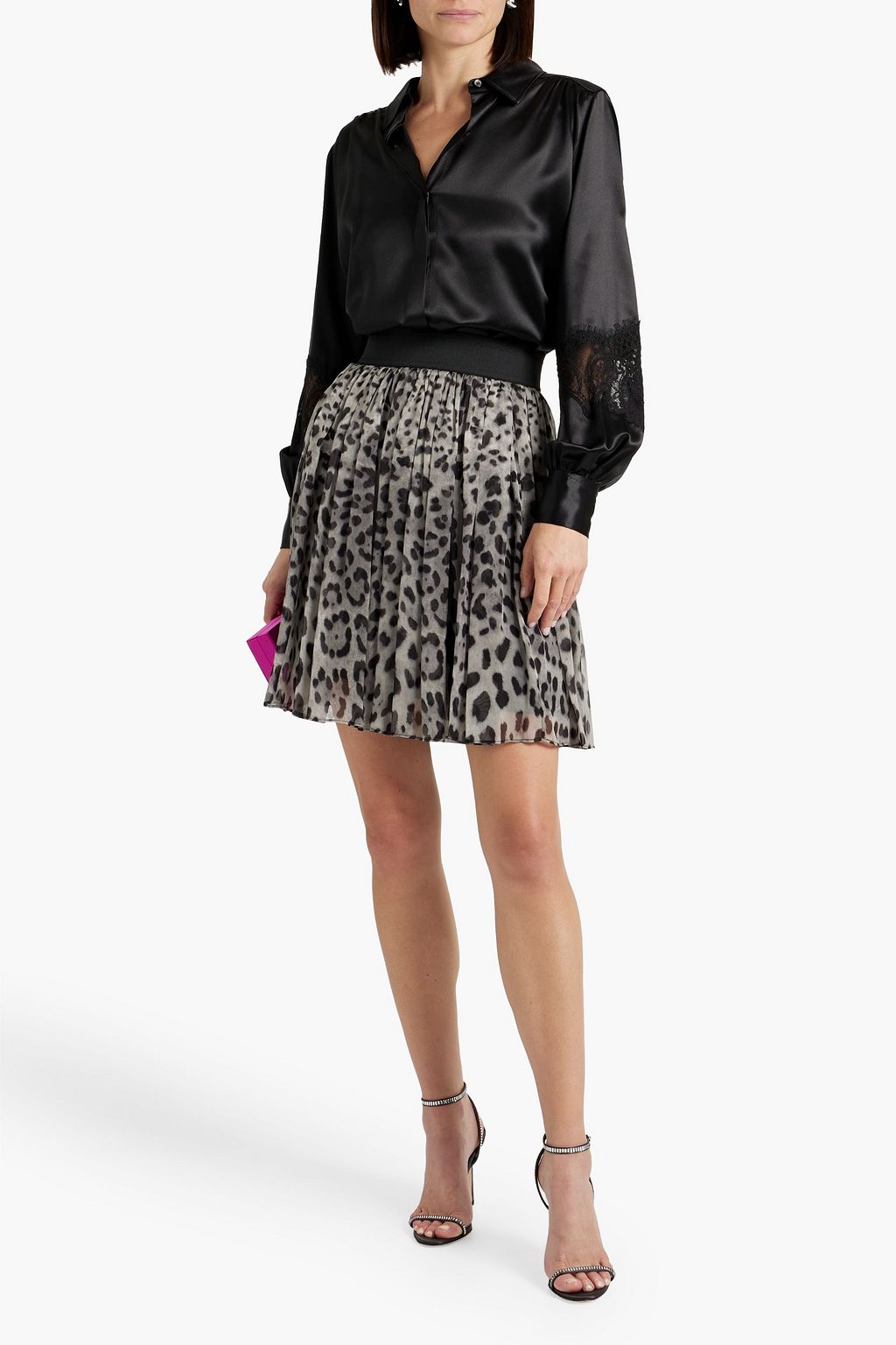 DOLCE&GABBANA Pleated leopard-print silk-chiffon mini skirt