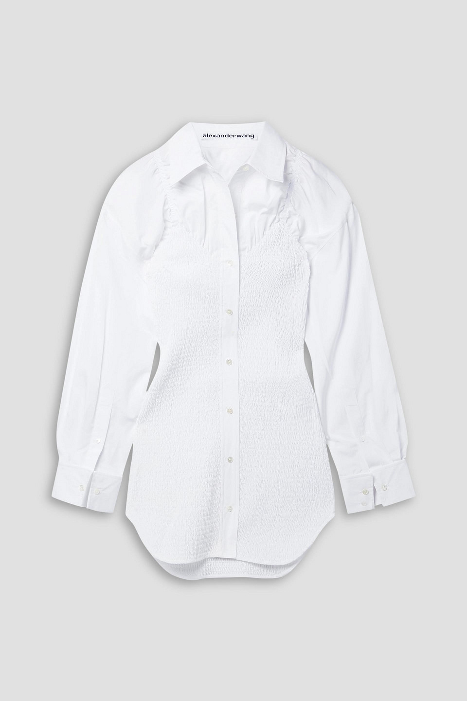 Alexander Wang Shirred Cotton-poplin Mini Shirt Dress In White